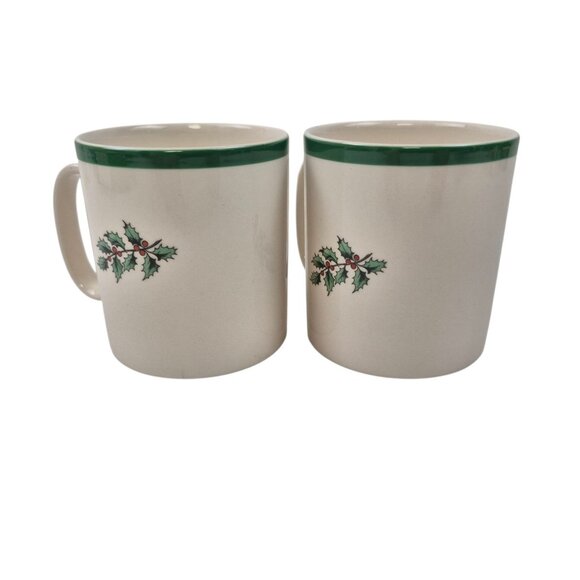 Spode Christmas Tree Mug Set of 2 Green Trim England S3324 Vintage Earthenware - Picture 5 of 10